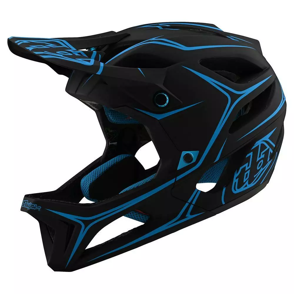 PROTECTIVE GEAR Troy Lee Designs Stage MIPS Helmet-Pinstripe Black/Cyan 1 PROTECTIVE GEAR Troy Lee Designs Stage MIPS Helmet-Pinstripe Black/Cyan
