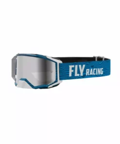 Fly Racing 2022 Zone Pro Goggles-Blue/White W/Silver Mirror/Smoke Lens PROTECTIVE GEAR