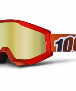 100% Strata Moto Goggles-Fire Red-With Mirrored Red Lens